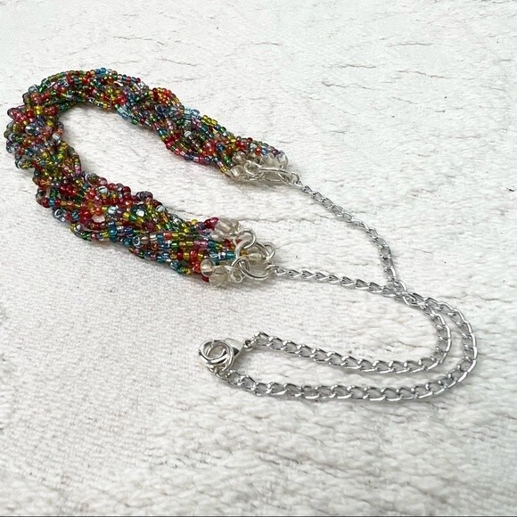 Handmade Rainbow Necklace Multicolor Seed Bead Braided Necklace - Picture 8 of 9